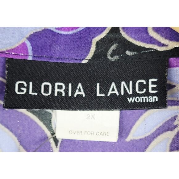 Whimsical 2X Button Top Tank Combo 3/4 Sleeve Purple Floral Casual Cottagecore - Picture 6 of 9